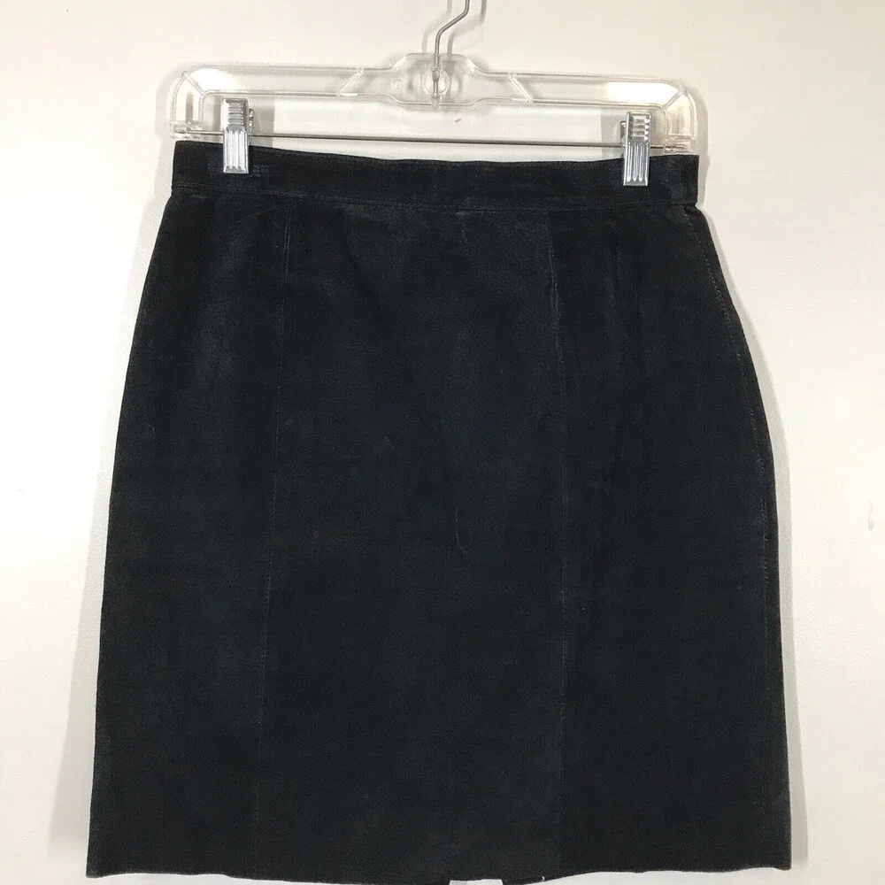 Anchor Blue Vintage Y2K Black Suede 100% Leather Dark Academia Skirt Size 11/12